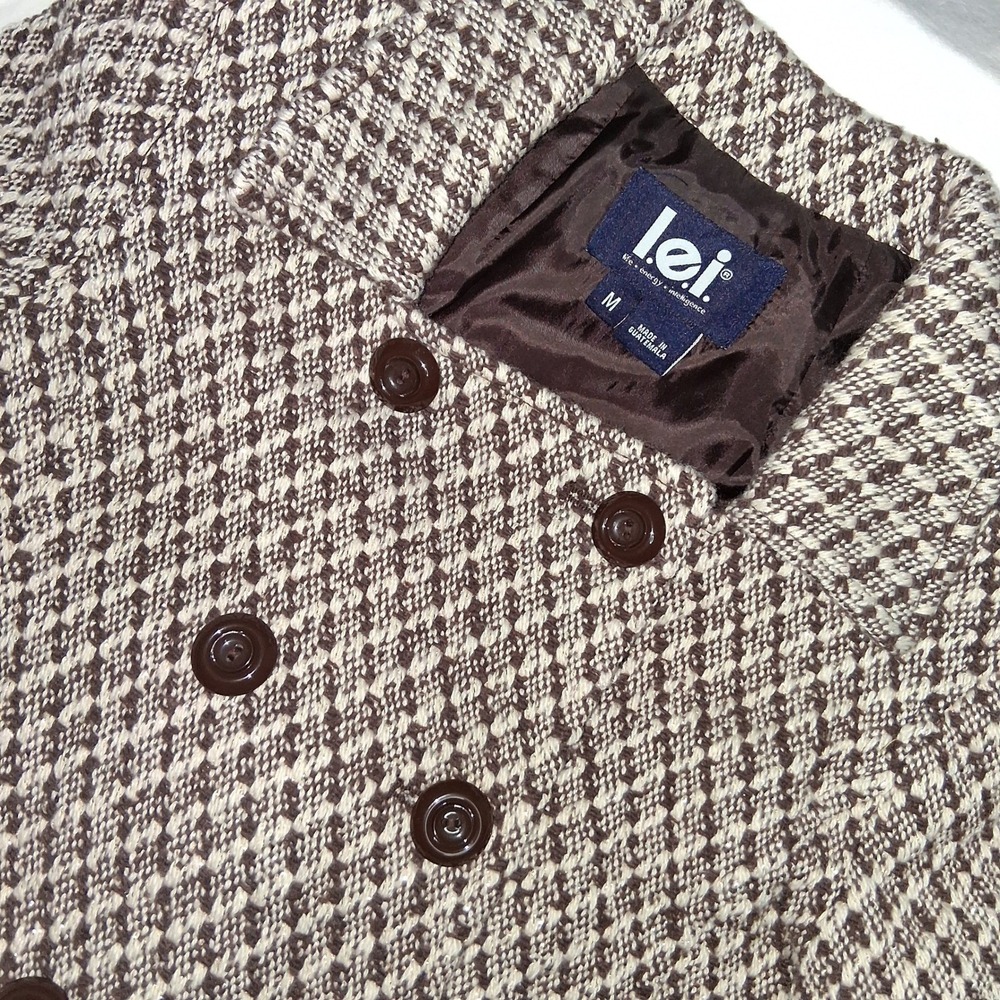 lei. Womens Brown Houndstooth Double Breasted Jacket Blazer Coat‎ Medium